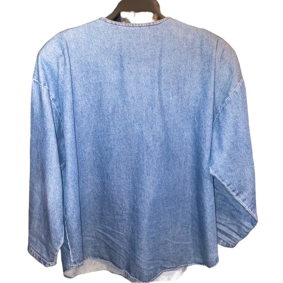Women’s 1980s Denim Silver Studded Button Up Top Sz. L - Picture 2 of 7